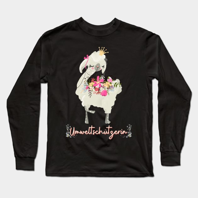 Alpaka Umwelt Schutz Prinzessin Blumen Süß.png Long Sleeve T-Shirt by Maggini Art